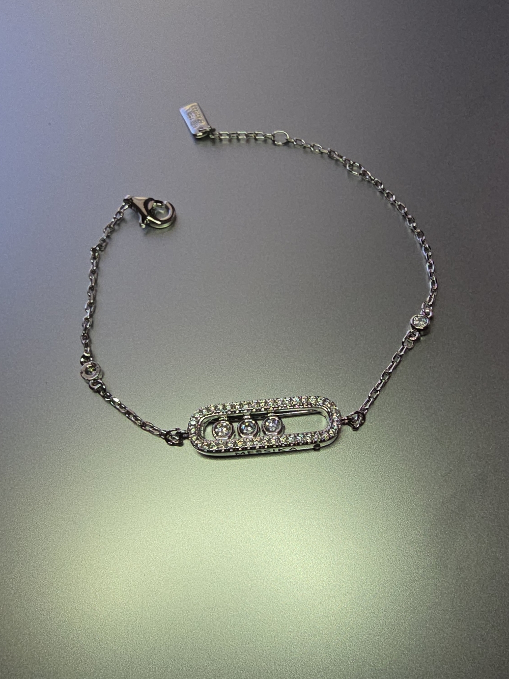 Silver-Tone  Oval Pavé Bracelet with Three Stones